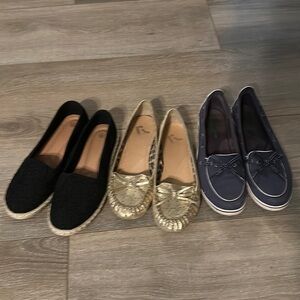 3 pair size 7.5 shoes the blue ones are Sperry